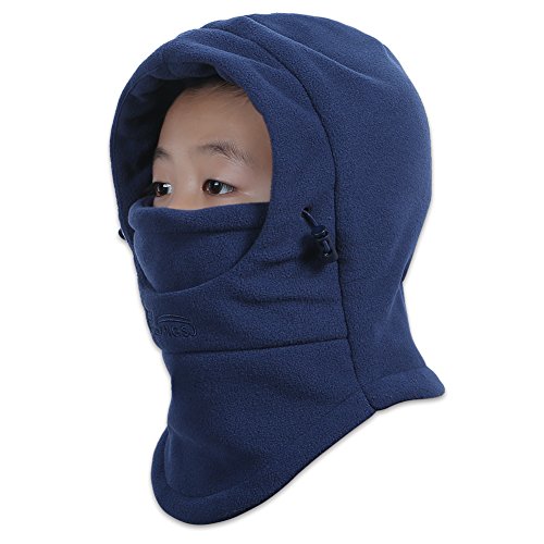 ONIMA Kids Windproof Double Thick Fleece Hoody Balaclava Outdoor Sledding Skiing Cap (Navy Blue)