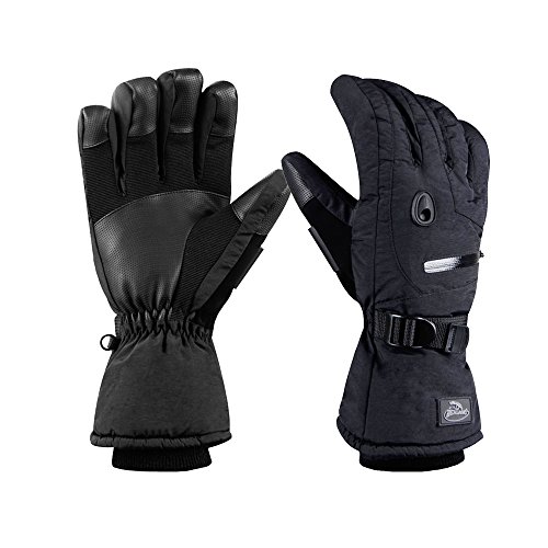 HighLoong Men Ski Snowboard Gloves with Waterproof and Thinsulate for Cold Winter-Black (L, Adva ...