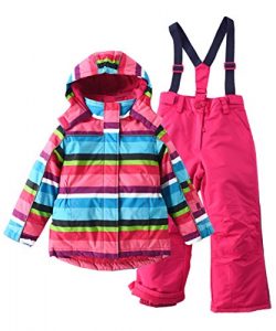M2C Girls Thicken Warm Hooded Striped Ski Snowsuit Jacket & Pants 9/10 Rose