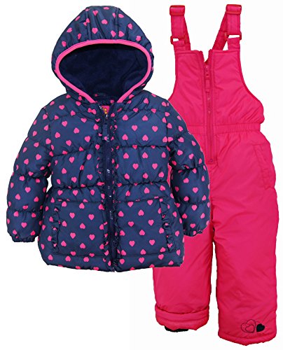 Pink Platinum Toddler Girls’ Printed Super Snowsuit, Navy Heart, 4T