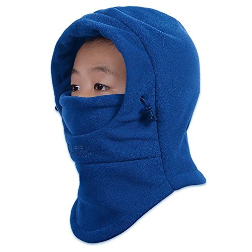 ONIMA Kids Windproof Double Thick Fleece Hoody Balaclava Outdoor Sledding Skiing Cap (Blue)