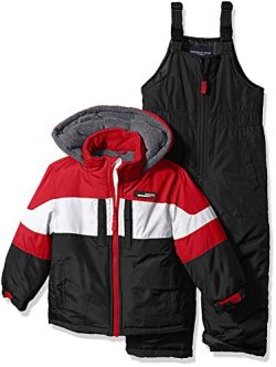 London Fog Big Boys’ 2-Piece Colorblock Snow Bib and Jacket Snowsuit, Red 8