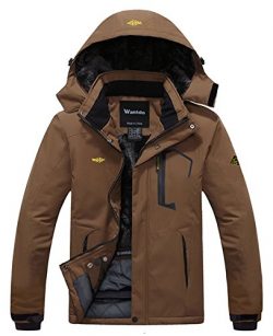 Wantdo Men’s Waterproof Mountain Jacket Fleece Windproof Ski Jacket US L  Coffee L