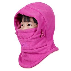 ONIMA Kids Windproof Double Thick Fleece Hoody Balaclava Outdoor Sledding Skiing Cap (Rose Red)