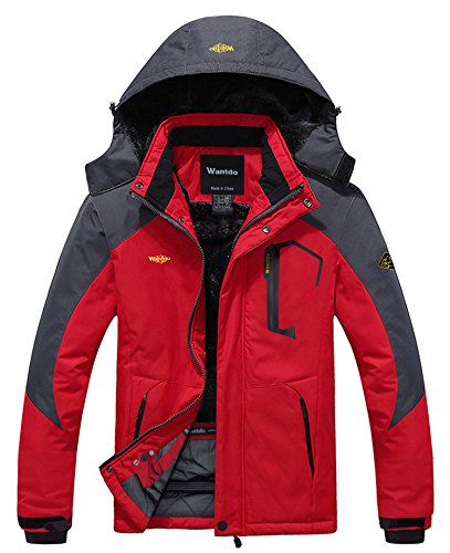 Wantdo Men’s Waterproof Mountain Jacket Fleece Windproof Ski Jacket US L Red L