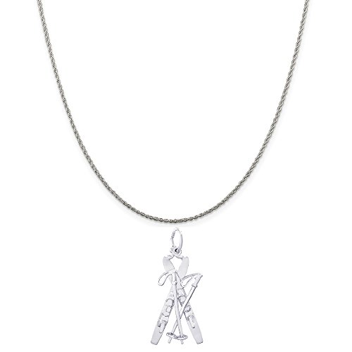 Rembrandt Charms Sterling Silver Downhill Skis with Poles Charm on a Rope Chain Necklace, 18″