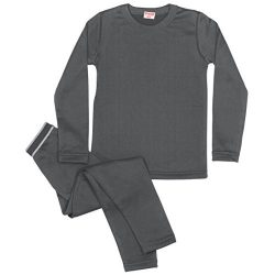 Rocky Boy’s Fleece Lined Thermal Underwear 2PC Set Long John Top and Bottom (M, Charcoal)