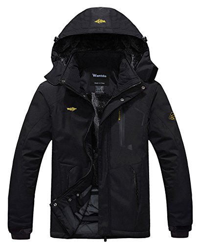 Wantdo Men’s Waterproof Mountain Jacket Fleece Windproof Ski Jacket US XL Black XL