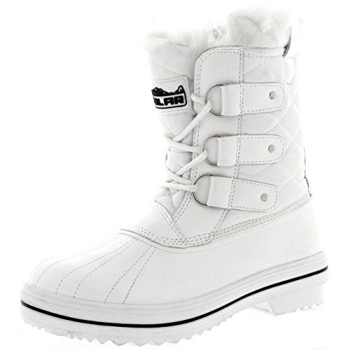 Womens Snow Boot Nylon Short Fur Rain Winter Waterproof Snow Warm Boots – White – 9 ...