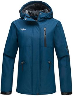 Wantdo Women’s Hooded Windproof Ski Jacket Fleece Winter Coat Blue Black US Small