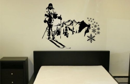 Mountain Skier Wall Decal Sticker Mural Snow Ski Cross Country Mountains Art Graphic