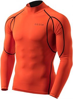 Tesla TM-MUT12-ORG_Large Men’s Mock Long-Sleeved T-Shirt Cool Dry Compression Baselayer MUT12