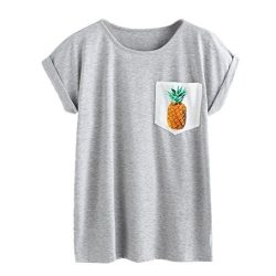 Blouse For Women,Toponly Women’s Pineapple Print Pocket T-shirt Short Sleeves Cotton Tops  ...