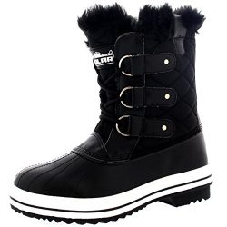Womens Snow Boot Nylon Short Fur Rain Winter Waterproof Snow Warm Boots – Black – 7  ...