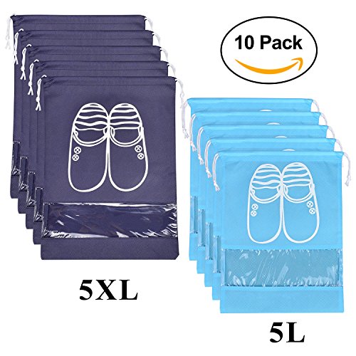 10 Pcs Travel Dust-proof Shoe Bags with Drawstring and Transparent Window Shoe Organizer Space S ...
