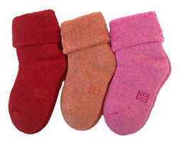 Lovely Annie 3 Pairs Pack Children Cashmere Wool Socks Plain Color 12M-24M (Rose, Orange, Red)