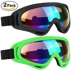 Ski Goggles 2 Packs, Multicolor Lenses Snow Goggles with Wind Dust UV 400 Protection for Women M ...