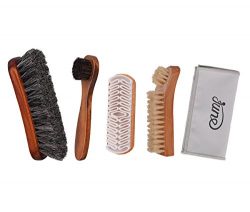 Shoe Shine Brush Kit 4 in 1 with Soft Horsehair Bristle Brush, Crepe Suede Brush, Boar Bristle B ...
