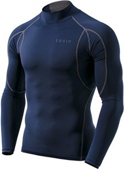 Tesla TM-MUT12-NVY_Large Men’s Mock Long-Sleeved T-Shirt Cool Dry Compression Baselayer MUT12