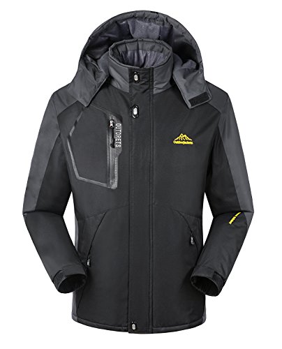 iLoveSIA Men’s Mountain Waterproof Fleece Ski Jacket Windproof Rain Jacket Black Size XL