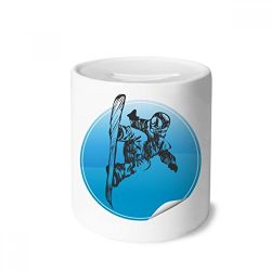 DIYthinker Winter Sport Skis and Ski Poles Pattern Money Box Saving Banks Ceramic Coin Case Kids ...