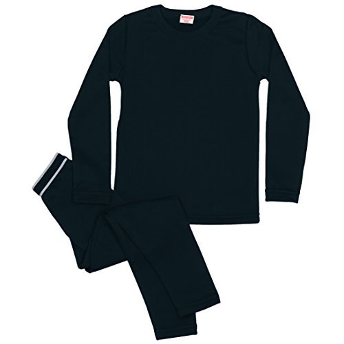Rocky Boy’s Fleece Lined Thermal Underwear 2PC Set Long John Top and Bottom (XS, Black)
