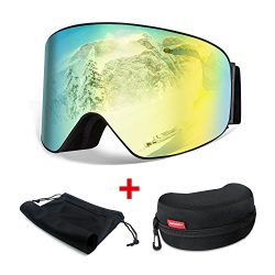 HAMSWAN Ski Goggles, Ski Snowboard Snow Goggles Anti-fog OTG UV400 Protection Detachable Double  ...