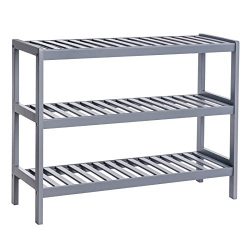 SONGMICS 3 Tier Shoe Rack Bamboo Wood Storage Shelf for Entryway Hallway Bathroom for Boots Heel ...