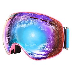 Jiepolly Ski Goggle Anti Fog Magnet Fast Changing Lens Pink Frame Orange Lens UV400 For Winter O ...