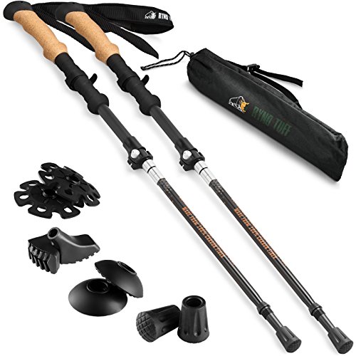 Ryno Tuff Trekking Poles, Durable 100% Carbon Fiber Hiking Pole With Natural Cork Handles and Ex ...