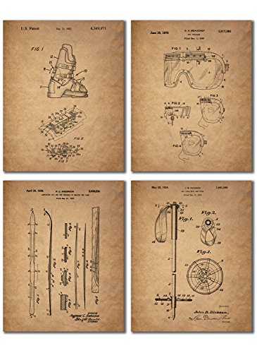 Ski Patent Prints – Set of Four 8×10 Vintage Wall Art Decor Photos
