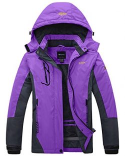 Wantdo Women’s Mountain Waterproof Fleece Ski Jacket Windproof Rain Jacket, XX-Large, Purple