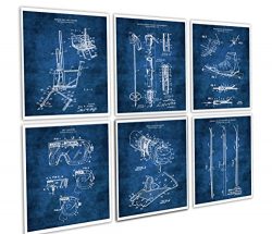 Skiing Home Decor Set of 6 Unframed Skiing Wall Art Prints in Blue Patents_Ski_Blue6A