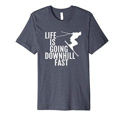 Mens Skiing ski t shirt – Life is going downhill fast 2XL Heather Blue