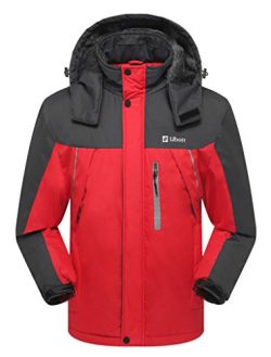 Ubon Men’s Outdoor Waterproof Raincoat Windproof Fleece Snow Ski Jacket Sportswear(Red,US S)
