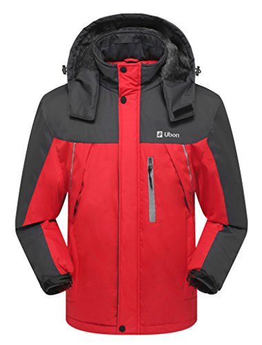 Ubon Men’s Outdoor Waterproof Raincoat Windproof Fleece Snow Ski Jacket Sportswear(Red,US S)