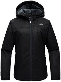 Wantdo Women’s Hooded Mountain Ski Jacket Outdoor Fleece Windproof Rain Jacket Black US L