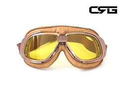CRG Sports Vintage Aviator Pilot Style Motorcycle Cruiser Scooter Goggle T10 T10NYN Yellow lens, ...