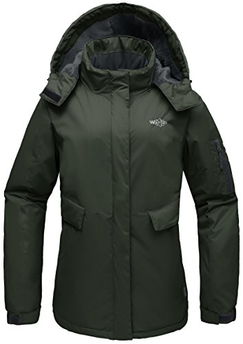 Wantdo Women’s Hooded Mountain Fleece Waterproof Parka Outdoor Windproof Ski Jacket Army G ...