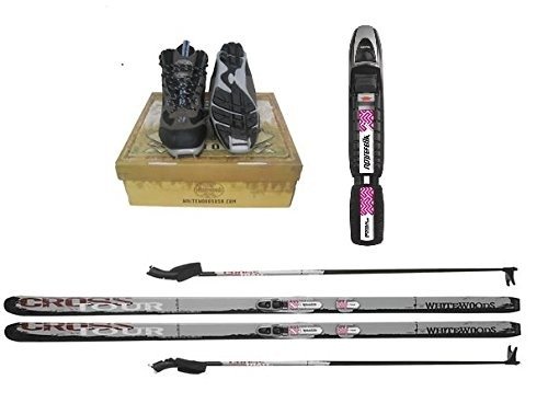 New Whitewoods Adult NNN Nordic Cross Country Ski Package Skis Binding Boots Poles 207cm, 180lbs ...