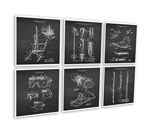 Gnosis Picture Archive Ski Decor for Home Set of 6 Unframed Ski Patent Prints Patents_SKi_Chk6A