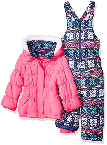 Pink Platinum Little Girls’ Printed Super Snowsuit, Pink Snowflake, 6X