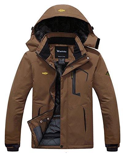 Wantdo Men’s Waterproof Mountain Jacket Fleece Windproof Ski Jacket US M Coffee M