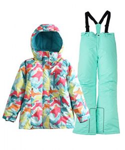 Hiheart Girls’ Winter Warm Snowsuit Hooded Snow wear Jacket + Pants 2 PCS Set blue11/12