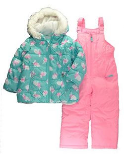 Carter’s Little Girls’ 2-Piece Heavyweight Printed Snowsuit, Turquoise Bunny, 5/6
